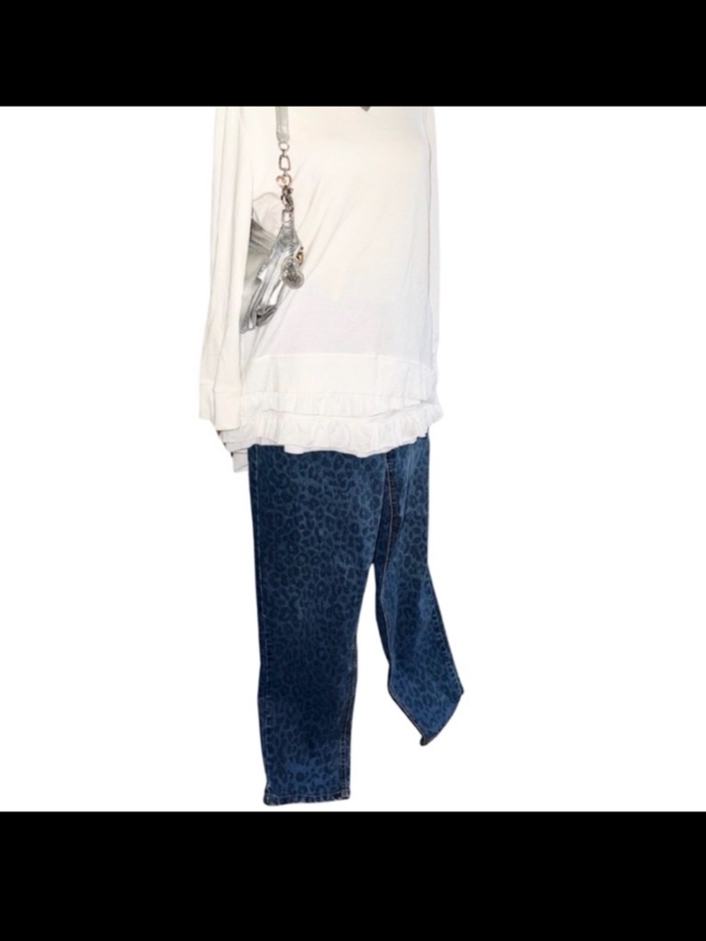 Plus Size Leopard Print Jeans 16W Blue‎ Stretch Statement Denim